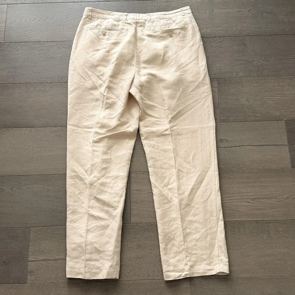 Tommy Bahama Dress Pants Mens 36x32 Beige Linen Silk Pleated Herringbone Summer